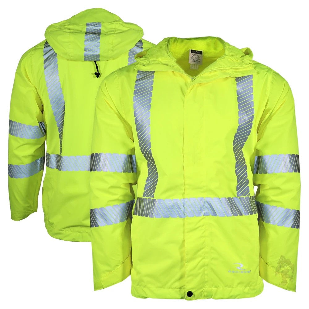 ANSI Class 3 Lightweight Waterproof Ripstop Rain Jacket with Reflective Tape & Concealed Hood