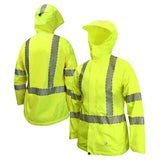Women’s ANSI Class 3 Hi-Vis Lightweight Waterproof Rain Jacket with Ripstop Fabric & Reflective Tape