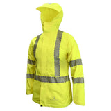 Women’s ANSI Class 3 Hi-Vis Lightweight Waterproof Rain Jacket with Ripstop Fabric & Reflective Tape