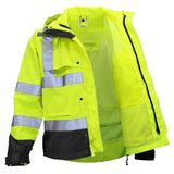 ANSI Class 3 Heavy Duty Waterproof Rain Jacket with Ripstop Polyester Shell & Reflective Tape