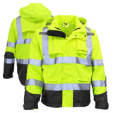 ANSI Class 3 Heavy Duty Waterproof Rain Jacket with Ripstop Polyester Shell & Reflective Tape
