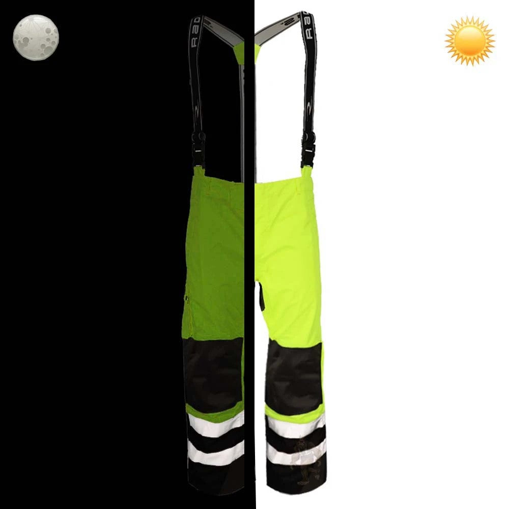 ANSI Class E Heavy Duty Waterproof Ripstop Rain Bib Pants with Reflective Tape & Adjustable Suspenders
