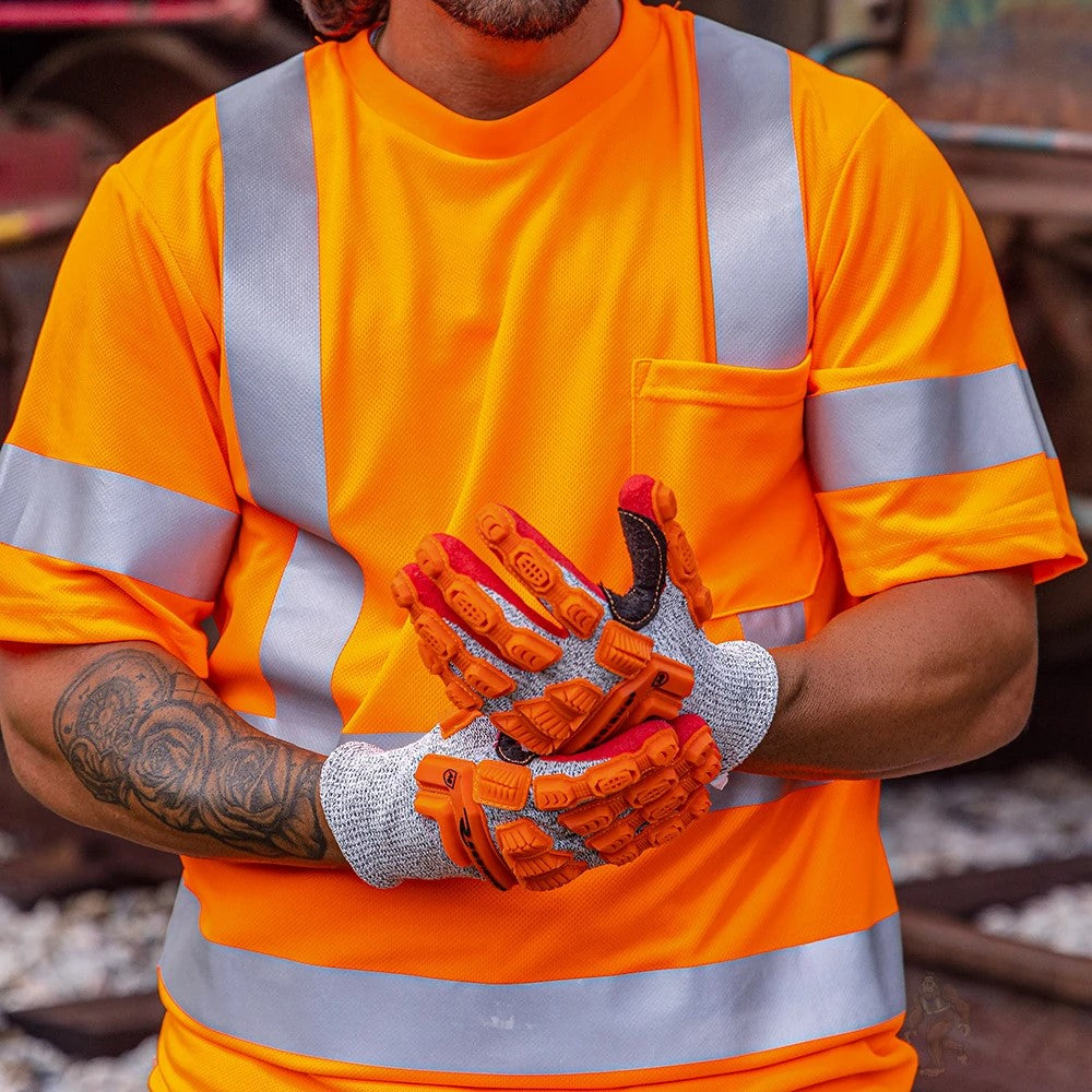 ANSI A5 Cut Resistant Nitrile Dipped Work Gloves with Dorsal Impact Protection, Reflective Backing & Sandy Grip Coating