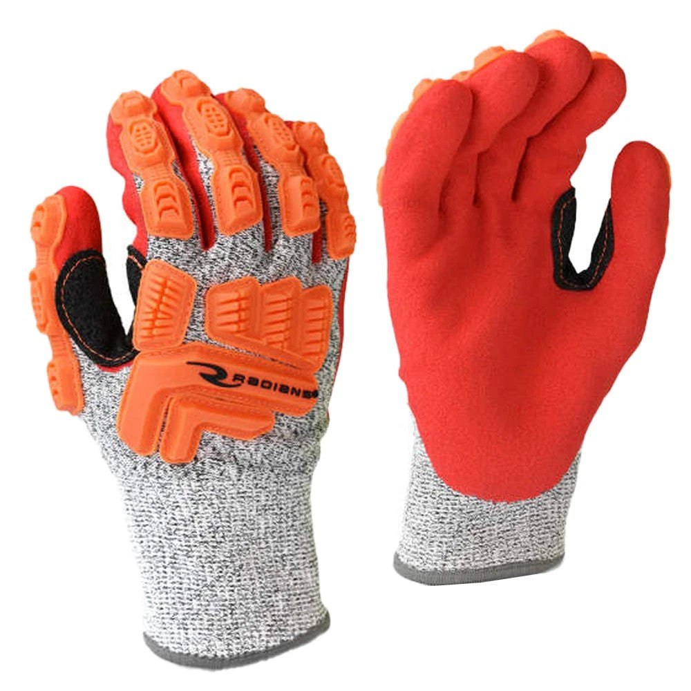 ANSI A5 Cut Resistant Nitrile Dipped Work Gloves with Dorsal Impact Protection, Reflective Backing & Sandy Grip Coating