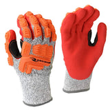 ANSI A5 Cut Resistant Nitrile Dipped Work Gloves with Dorsal Impact Protection, Reflective Backing & Sandy Grip Coating