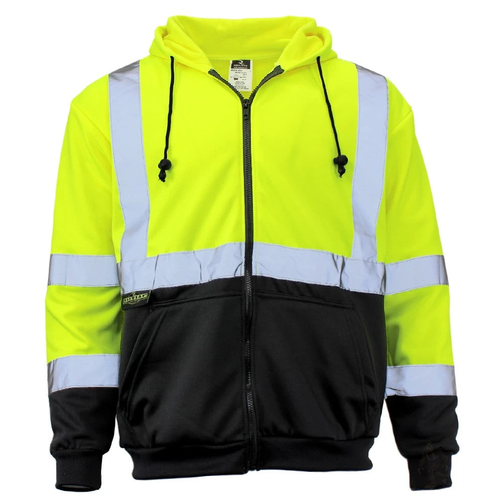 ANSI Class 3 Black Bottom High Visibility Zippered Sweatshirt with Reflective Tape & Fleece Lining