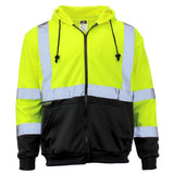 ANSI Class 3 Black Bottom High Visibility Zippered Sweatshirt with Reflective Tape & Fleece Lining