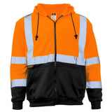 ANSI Class 3 Black Bottom High Visibility Zippered Sweatshirt with Reflective Tape & Fleece Lining