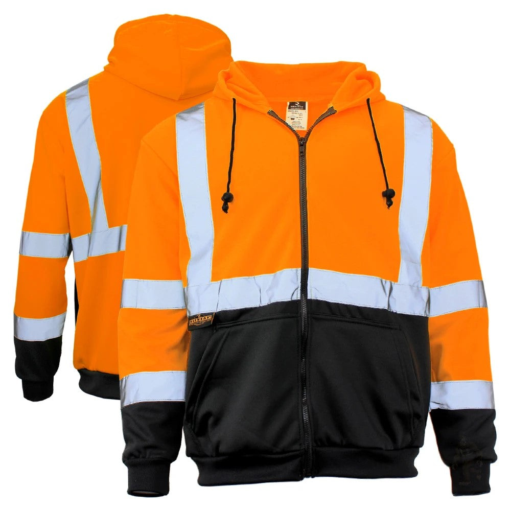 ANSI Class 3 Black Bottom High Visibility Zippered Sweatshirt with Reflective Tape & Fleece Lining