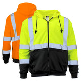 ANSI Class 3 Black Bottom High Visibility Zippered Sweatshirt with Reflective Tape & Fleece Lining