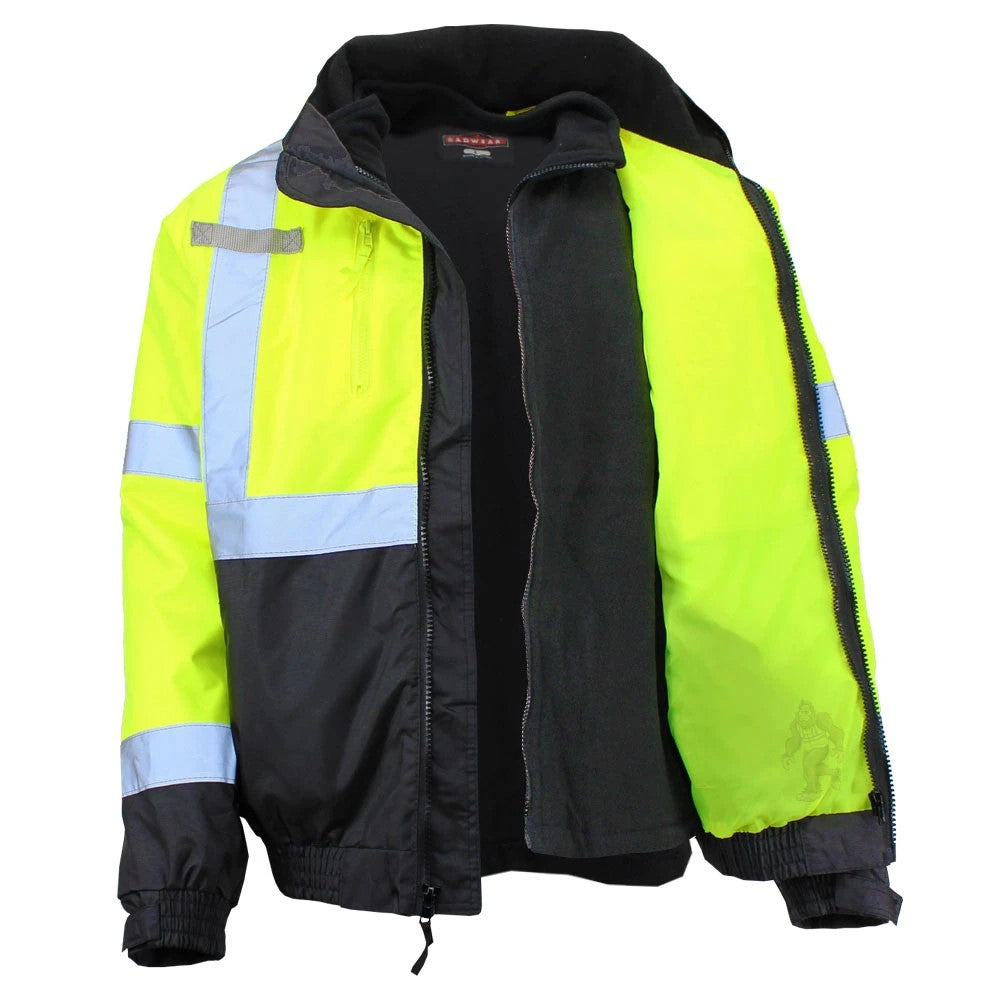 ANSI Class 3 Deluxe 3-in-1 Bomber Safety Jacket with Removable Fleece Liner, Waterproof Shell & Reflective Tape
