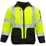 ANSI Class 3 Hi-Vis 4-in-1 Safety Puffer Jacket with Removable Sleeves, Waterproof Shell & Reflective Tape