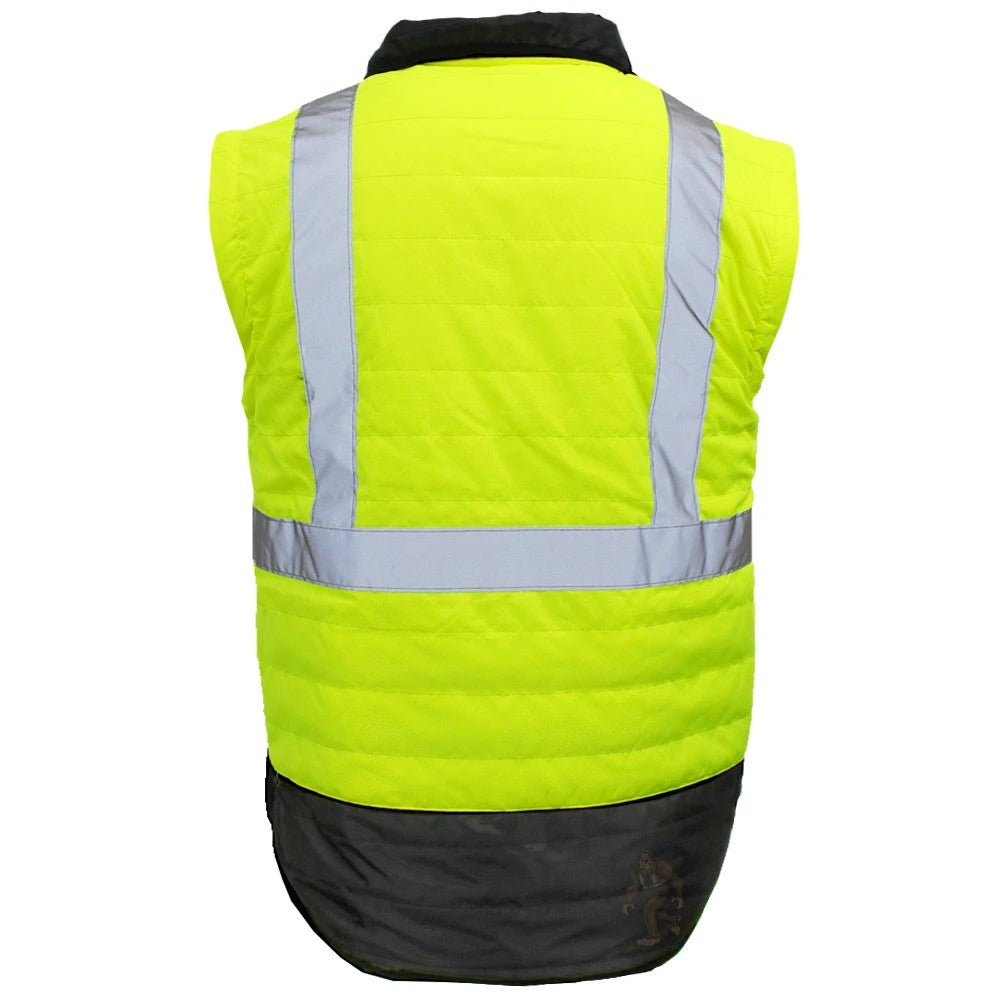 ANSI Class 3 Hi-Vis 4-in-1 Safety Puffer Jacket with Removable Sleeves, Waterproof Shell & Reflective Tape
