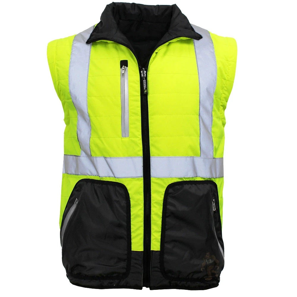 ANSI Class 3 Hi-Vis 4-in-1 Safety Puffer Jacket with Removable Sleeves, Waterproof Shell & Reflective Tape