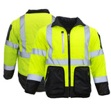 ANSI Class 3 Hi-Vis 4-in-1 Safety Puffer Jacket with Removable Sleeves, Waterproof Shell & Reflective Tape