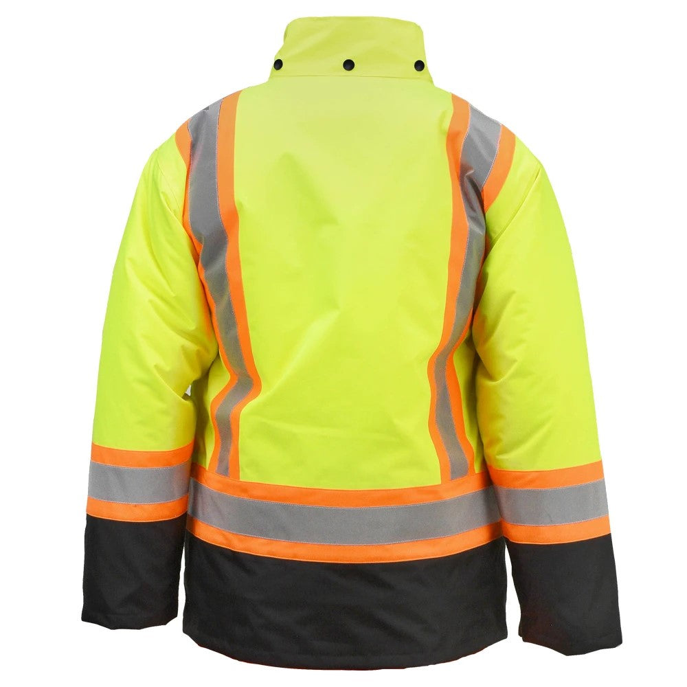 ANSI Class 3 Hi-Vis Weatherproof Parka with Zip-Out Reversible Bomber Jacket & Reflective Tape
