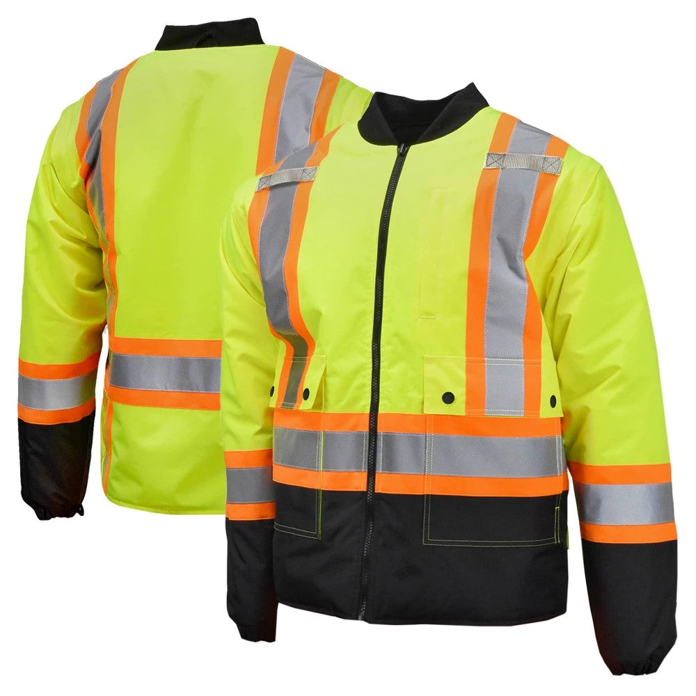 ANSI Class 3 Hi-Vis Weatherproof Parka with Zip-Out Reversible Bomber Jacket & Reflective Tape