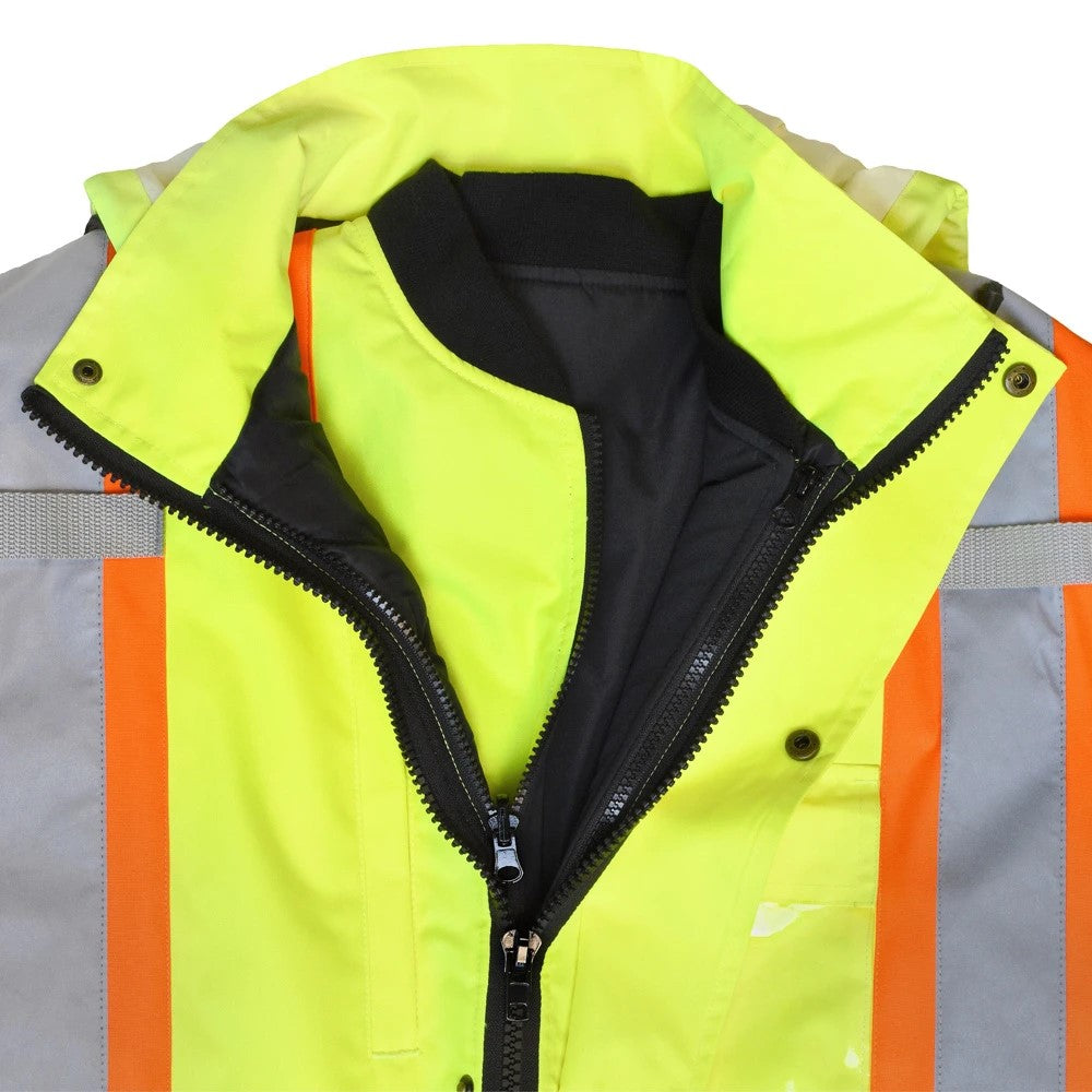 ANSI Class 3 Hi-Vis Weatherproof Parka with Zip-Out Reversible Bomber Jacket & Reflective Tape