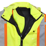 ANSI Class 3 Hi-Vis Weatherproof Parka with Zip-Out Reversible Bomber Jacket & Reflective Tape