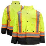 ANSI Class 3 Hi-Vis Weatherproof Parka with Zip-Out Reversible Bomber Jacket & Reflective Tape