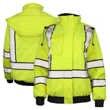Women’s ANSI Class 3 Hi-Vis Bomber Safety Jacket with Waterproof Weatherproof Shell & Reflective Tape