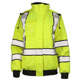 Women’s ANSI Class 3 Hi-Vis Bomber Safety Jacket with Waterproof Weatherproof Shell & Reflective Tape