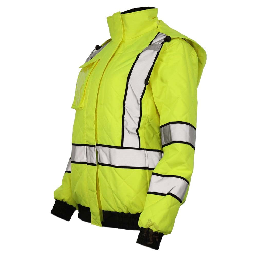 Women’s ANSI Class 3 Hi-Vis Bomber Safety Jacket with Waterproof Weatherproof Shell & Reflective Tape