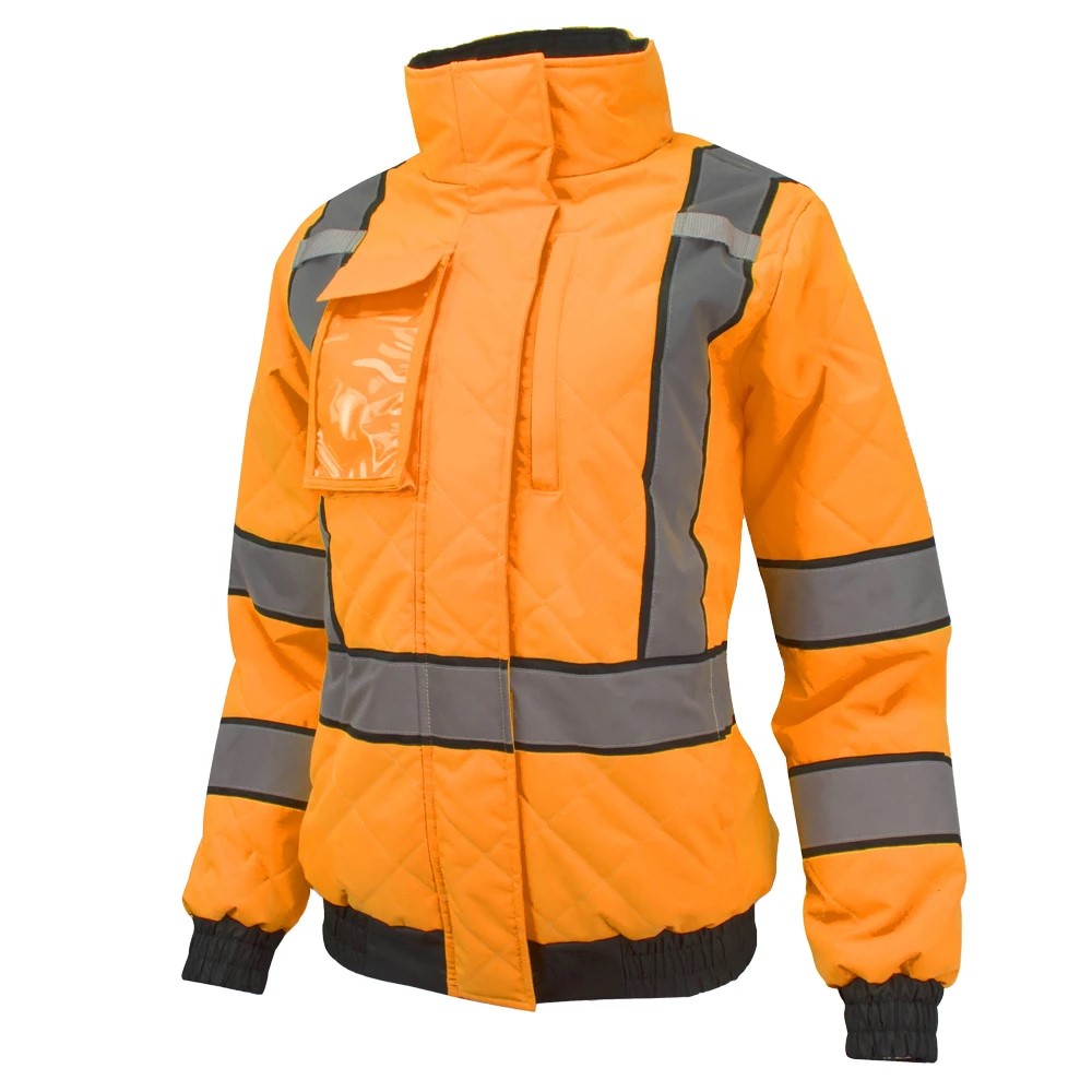 Women’s ANSI Class 3 Hi-Vis Bomber Safety Jacket with Waterproof Weatherproof Shell & Reflective Tape