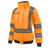 Women’s ANSI Class 3 Hi-Vis Bomber Safety Jacket with Waterproof Weatherproof Shell & Reflective Tape