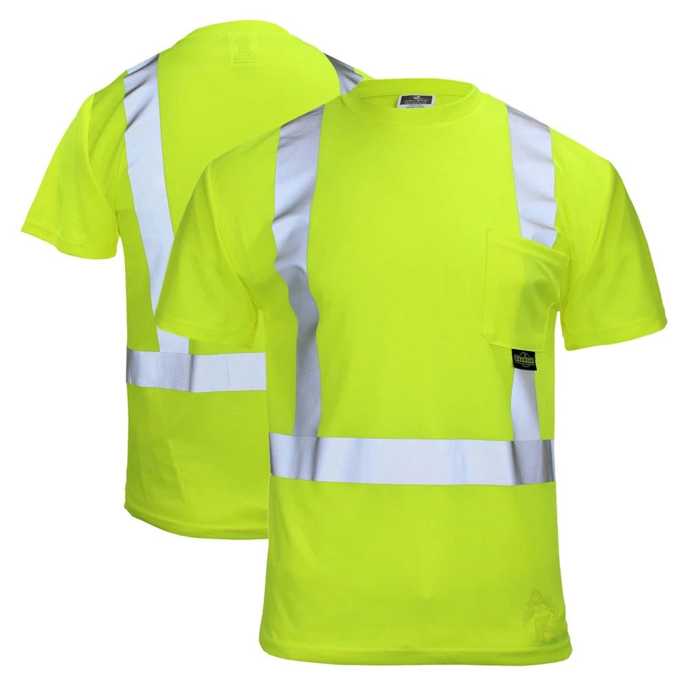 ANSI Class 2 Hi-Vis Short Sleeve Safety T-Shirt with Moisture Wicking Mesh & Reflective Tape