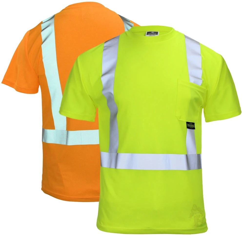 ANSI Class 2 Hi-Vis Short Sleeve Safety T-Shirt with Moisture Wicking Mesh & Reflective Tape