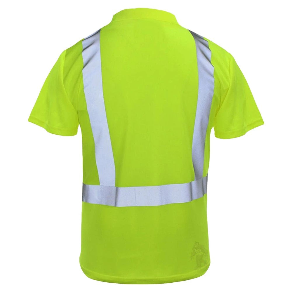 ANSI Class 2 Hi-Vis Black Bottom Short Sleeve Safety Polo Shirt with Moisture Wicking Mesh & Reflective Tape