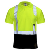 ANSI Class 2 Hi-Vis Black Bottom Short Sleeve Safety Polo Shirt with Moisture Wicking Mesh & Reflective Tape