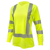 Women’s ANSI Class 3 Hi-Vis Long Sleeve Safety Shirt with Moisture Wicking Mesh & Reflective Tape