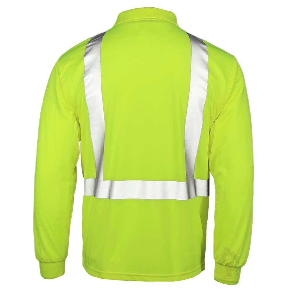 ANSI Class 2 Hi-Vis Long Sleeve Safety Polo Shirt with Moisture Wicking Mesh & Reflective Tape