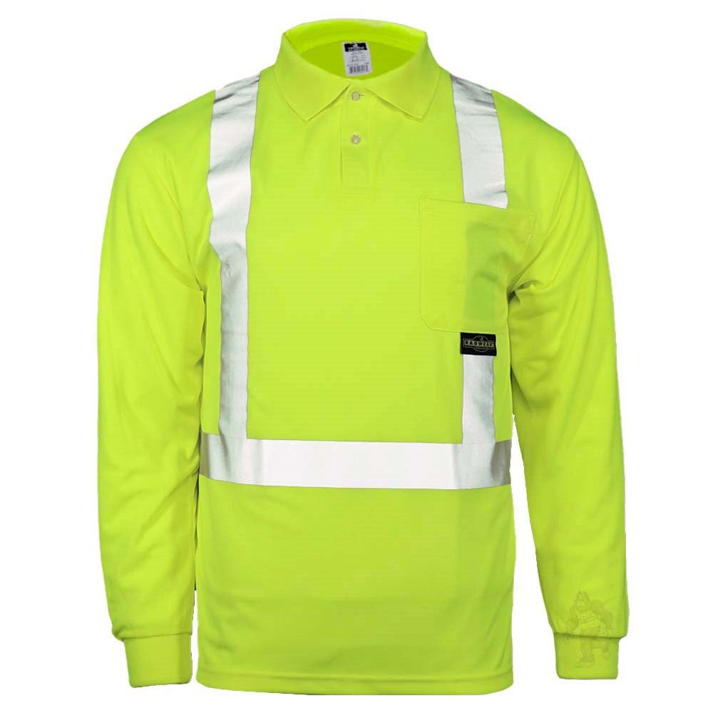 ANSI Class 2 Hi-Vis Long Sleeve Safety Polo Shirt with Moisture Wicking Mesh & Reflective Tape