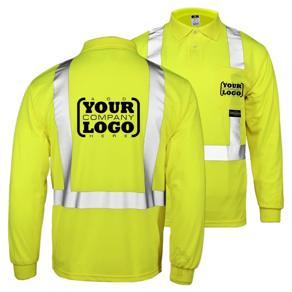 ANSI Class 2 Hi-Vis Long Sleeve Safety Polo Shirt with Moisture Wicking Mesh & Reflective Tape