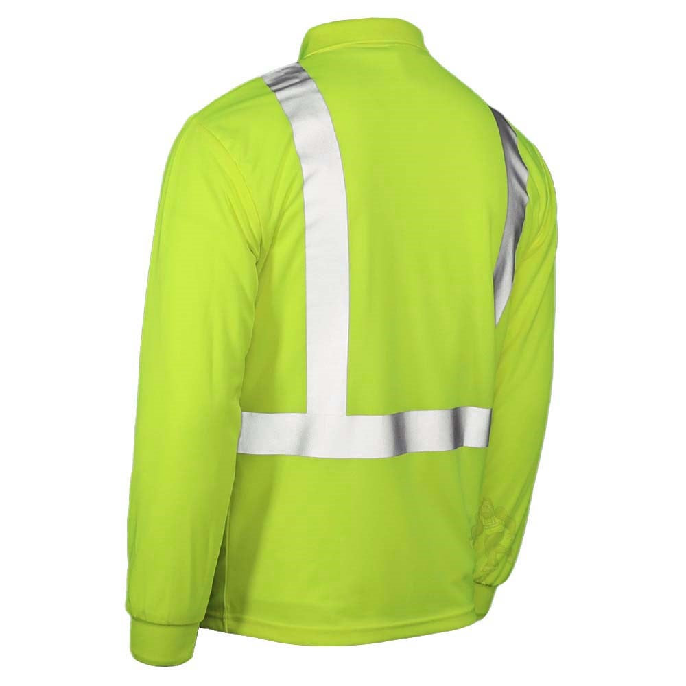 ANSI Class 2 Hi-Vis Long Sleeve Safety Polo Shirt with Moisture Wicking Mesh & Reflective Tape