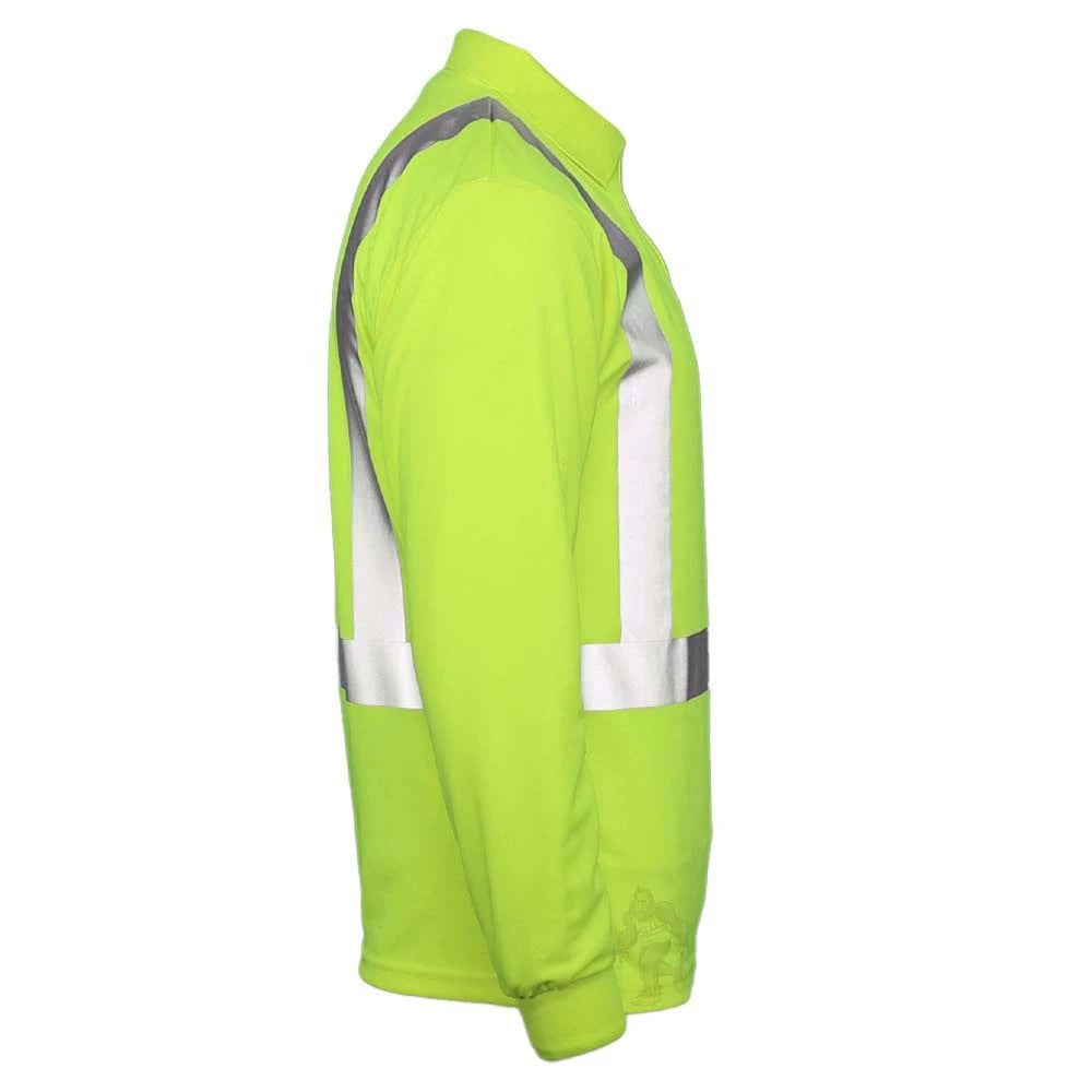 ANSI Class 2 Hi-Vis Long Sleeve Safety Polo Shirt with Moisture Wicking Mesh & Reflective Tape