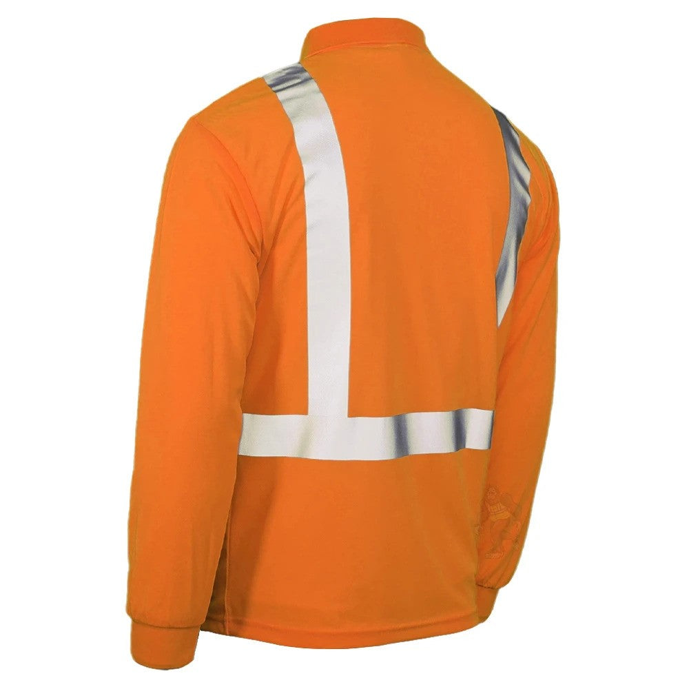 ANSI Class 2 Hi-Vis Long Sleeve Safety Polo Shirt with Moisture Wicking Mesh & Reflective Tape