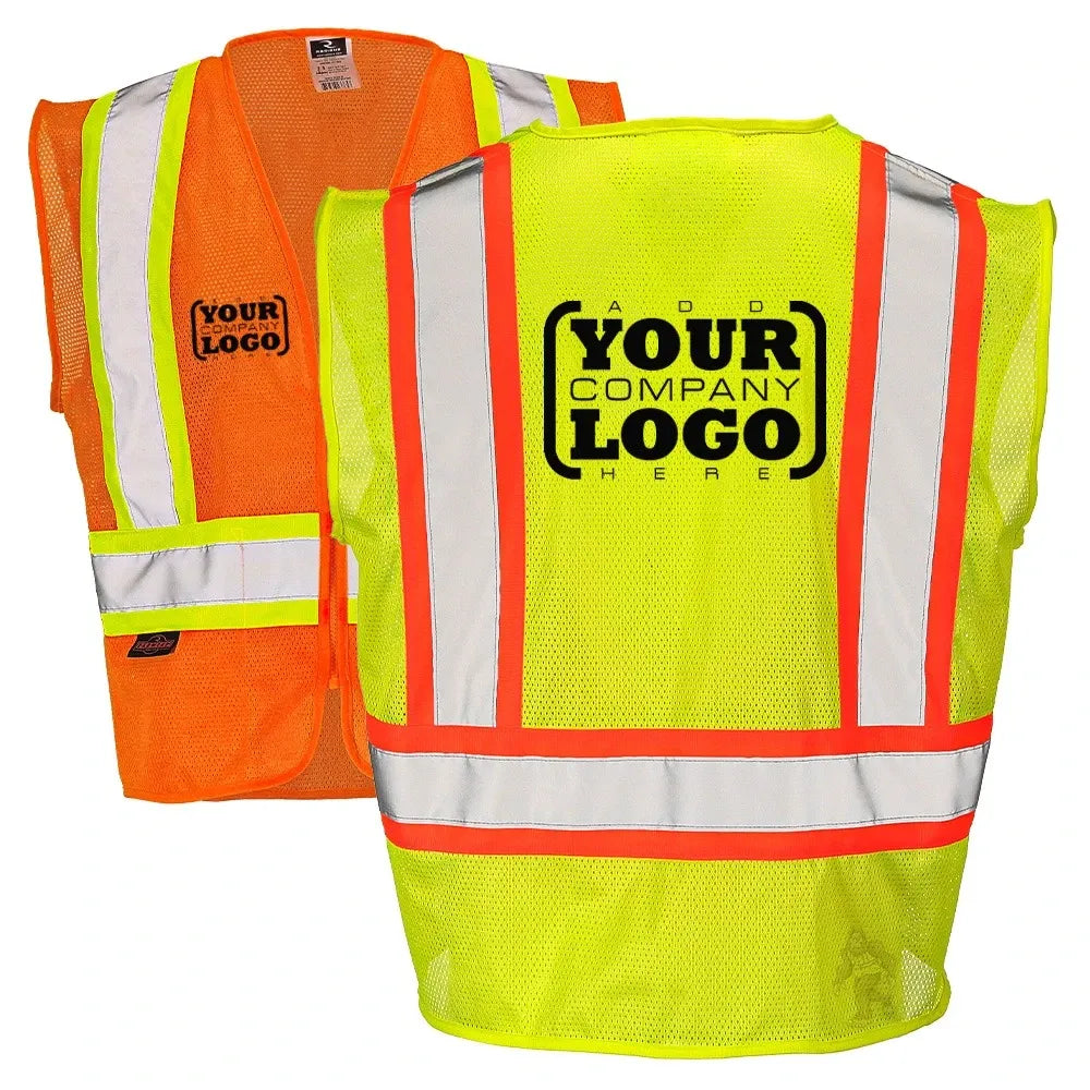 Class 2 Hi-Vis Economy Mesh Safety Vest with Zipper Closure, Reflective Tape & Contrast Trim, ANSI Type R Compliant, Orange/Lime, S-5XL
