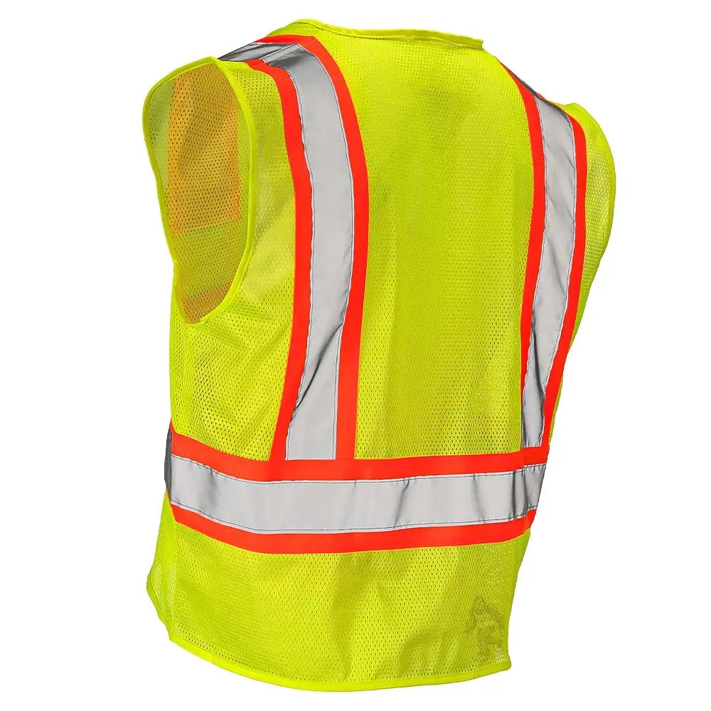 Class 2 Hi-Vis Economy Mesh Safety Vest with Zipper Closure, Reflective Tape & Contrast Trim, ANSI Type R Compliant, Orange/Lime, S-5XL