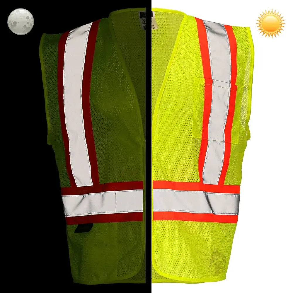 Class 2 Hi-Vis Economy Mesh Safety Vest with Zipper Closure, Reflective Tape & Contrast Trim, ANSI Type R Compliant, Orange/Lime, S-5XL