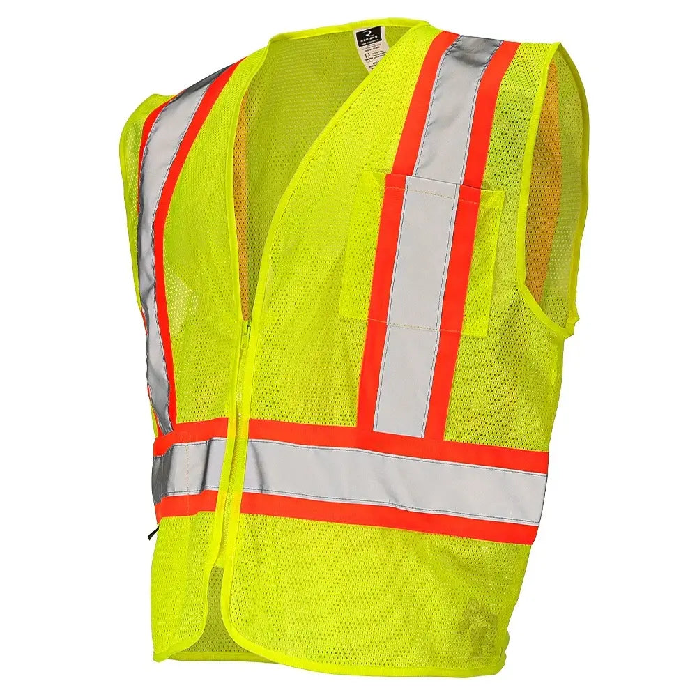 Class 2 Hi-Vis Economy Mesh Safety Vest with Zipper Closure, Reflective Tape & Contrast Trim, ANSI Type R Compliant, Orange/Lime, S-5XL