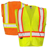 Class 2 Hi-Vis Economy Mesh Safety Vest with Zipper Closure, Reflective Tape & Contrast Trim, ANSI Type R Compliant, Orange/Lime, S-5XL