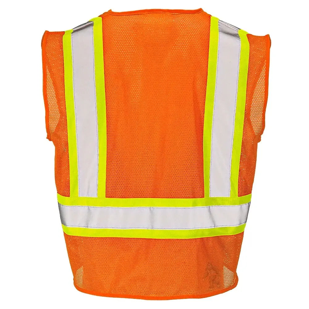 Class 2 Hi-Vis Economy Mesh Safety Vest with Zipper Closure, Reflective Tape & Contrast Trim, ANSI Type R Compliant, Orange/Lime, S-5XL