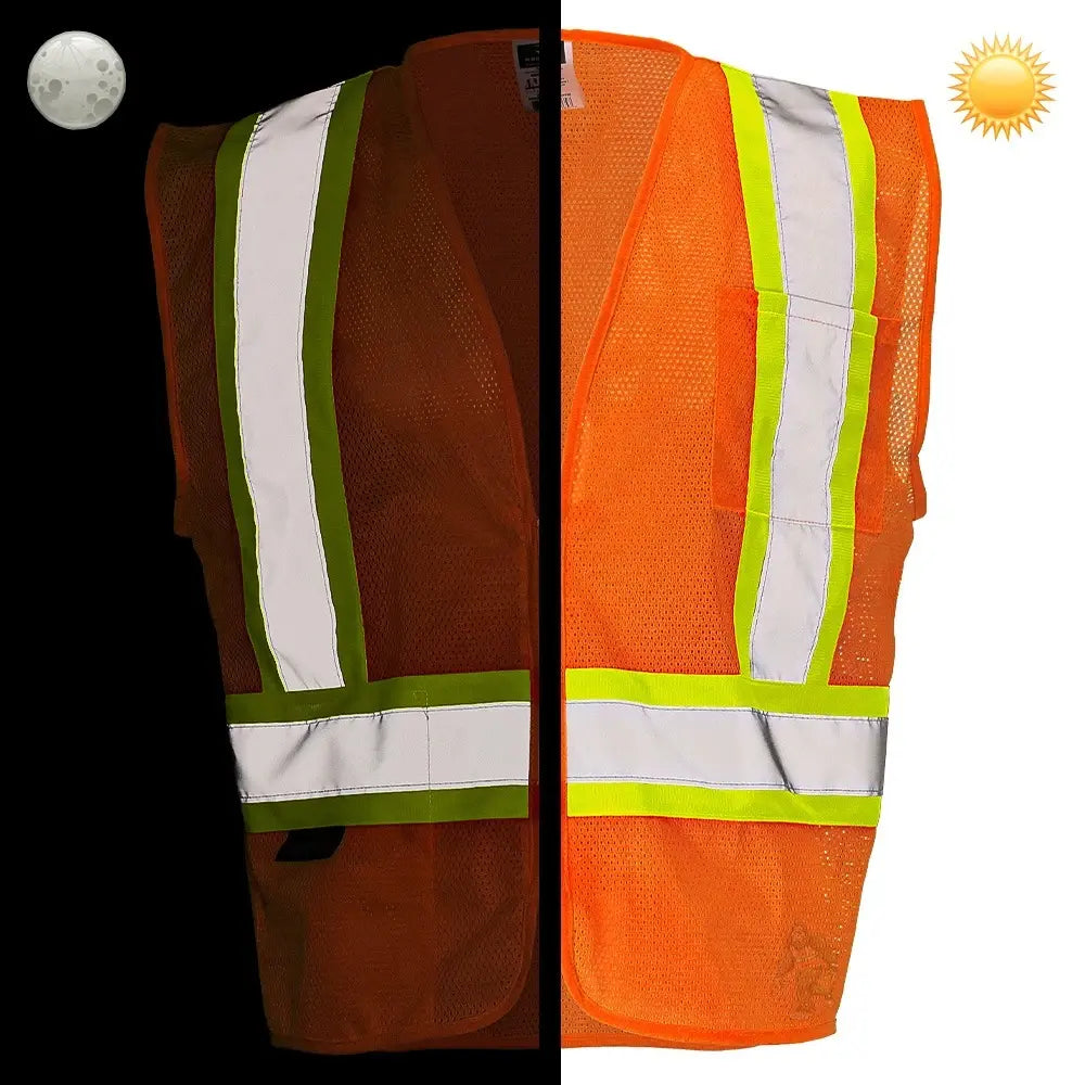 Class 2 Hi-Vis Economy Mesh Safety Vest with Zipper Closure, Reflective Tape & Contrast Trim, ANSI Type R Compliant, Orange/Lime, S-5XL