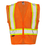 Class 2 Hi-Vis Economy Mesh Safety Vest with Zipper Closure, Reflective Tape & Contrast Trim, ANSI Type R Compliant, Orange/Lime, S-5XL