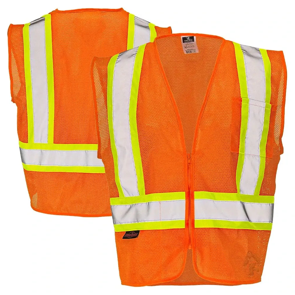 Class 2 Hi-Vis Economy Mesh Safety Vest with Zipper Closure, Reflective Tape & Contrast Trim, ANSI Type R Compliant, Orange/Lime, S-5XL