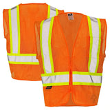 Class 2 Hi-Vis Economy Mesh Safety Vest with Zipper Closure, Reflective Tape & Contrast Trim, ANSI Type R Compliant, Orange/Lime, S-5XL